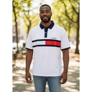 Tommy Hilfiger Men's Flag Logo Custom Fit Polo Shirt - White - XXL